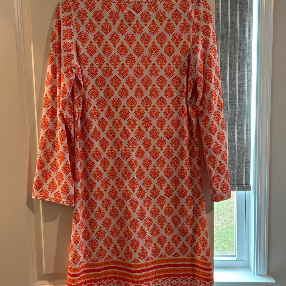 Cabana Life Orange and White Patterned Dress. Size M